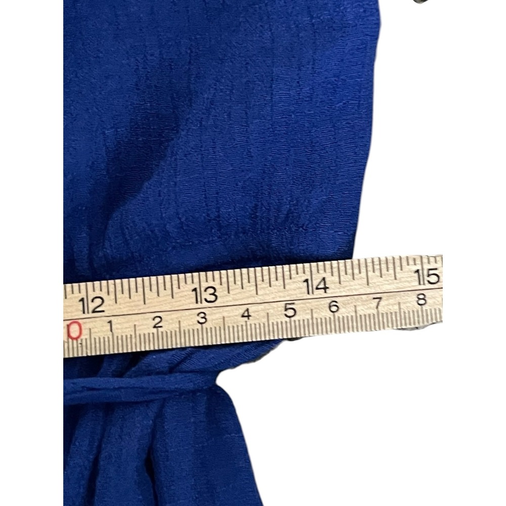Corey P Womens Blue Strapless Maxi Dress Large Ruffle Front Tie Waist Textured - Picture 11 of 14
